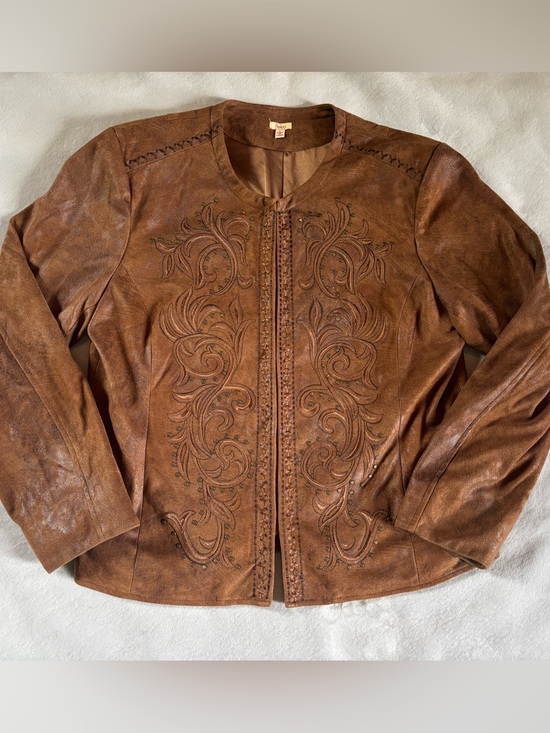 Reba Jackets & Blazers - Reba Brown Faux Leather Jacket Western Embroidered Studded Boho L